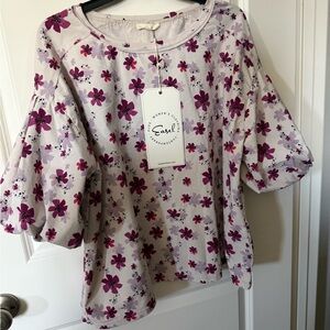 Easel Pink and Purple Bell Sleeve Blouse